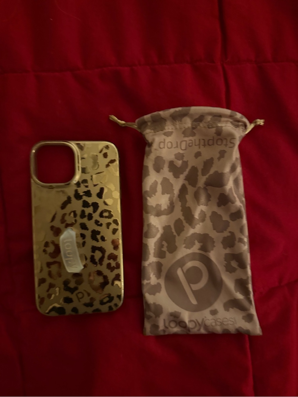 Loopy iphone 14 Gold Leopard Print Phone Case with Matching Pouch